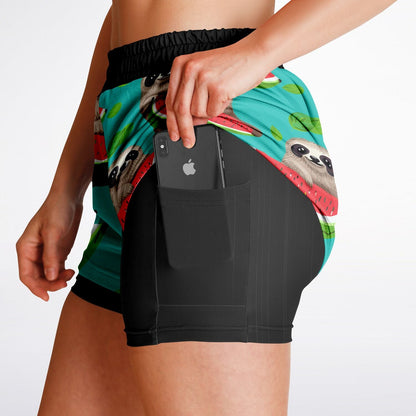 Subliminator Women's 2-in-1 Shorts - AOP Women's 2-in-1 Shorts - AOP - Tropical Sloth Matching Pet and Owner Apparel