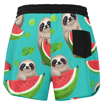 Subliminator Athletic Loose Shorts - AOP Loose Shorts - Tropical Sloth Matching Pet and Owner Apparel