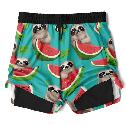 Subliminator Men's 2-in-1 Shorts - AOP Men's 2-in-1 Shorts - AOP - Tropical Sloth Matching Pet and Owner Apparel