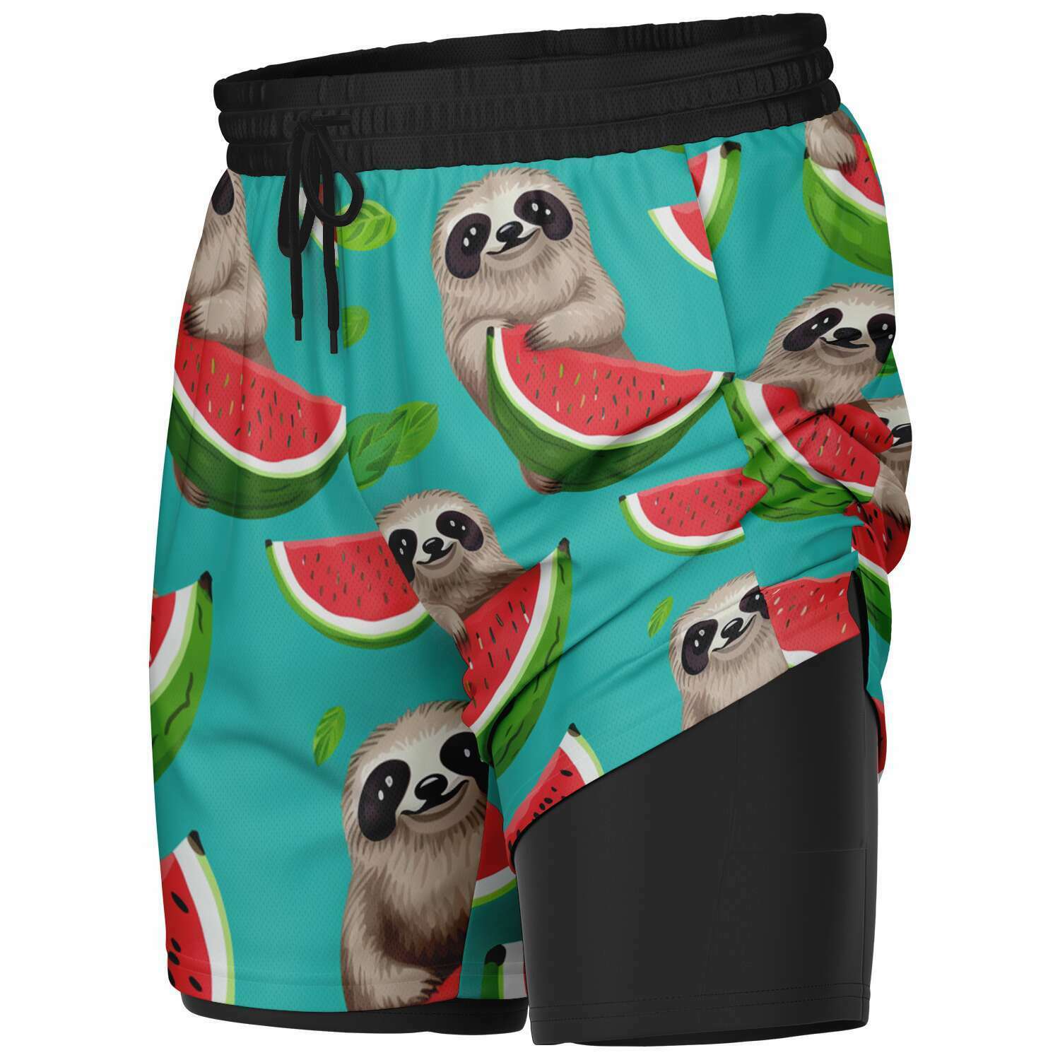 Subliminator Men's 2-in-1 Shorts - AOP Men's 2-in-1 Shorts - AOP - Tropical Sloth Matching Pet and Owner Apparel