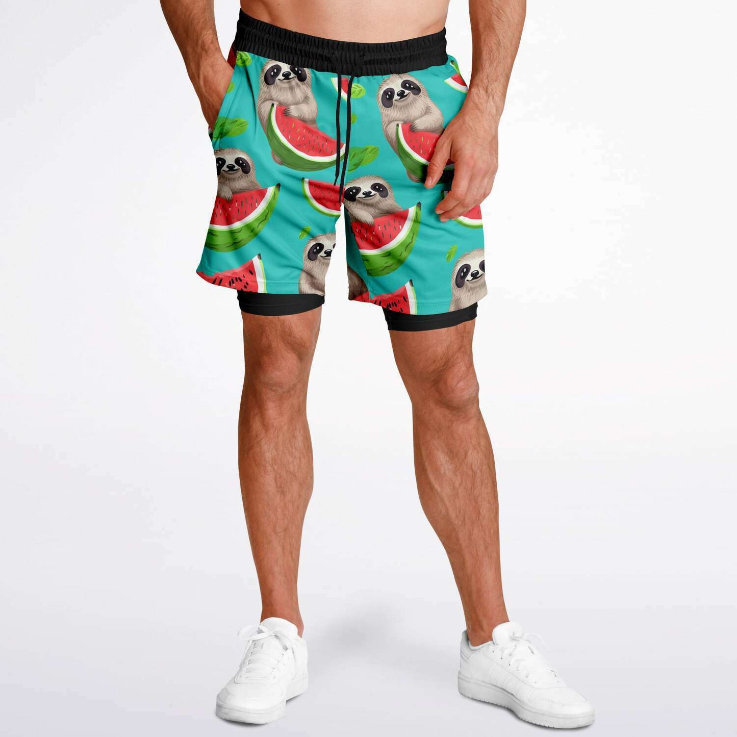 Subliminator Men's 2-in-1 Shorts - AOP Men's 2-in-1 Shorts - AOP - Tropical Sloth Matching Pet and Owner Apparel