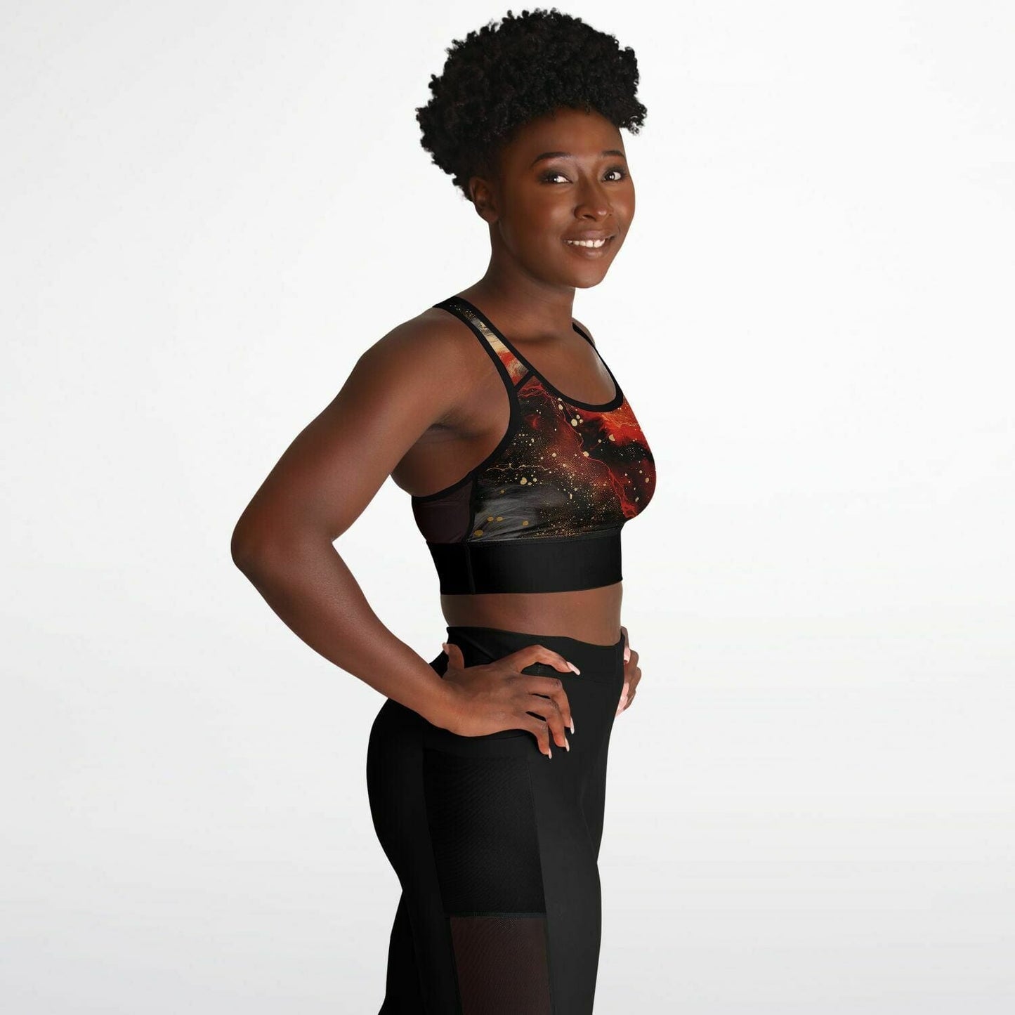 Subliminator Mesh Padded Sports Bra - AOP Mesh Padded Sports Bra - AOP - Pour Paint Red and Black Matching Pet and Owner Apparel