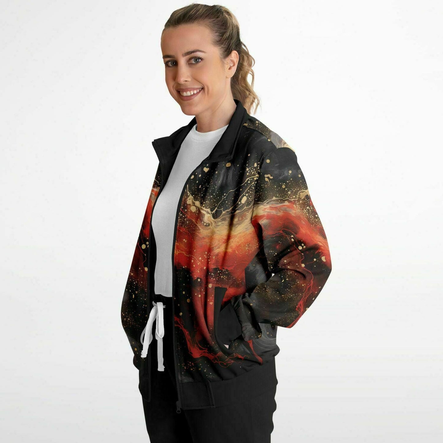 Subliminator Track Jacket - AOP Track Jacket - AOP - Women's Pour Paint Red and Black Matching Pet and Owner Apparel