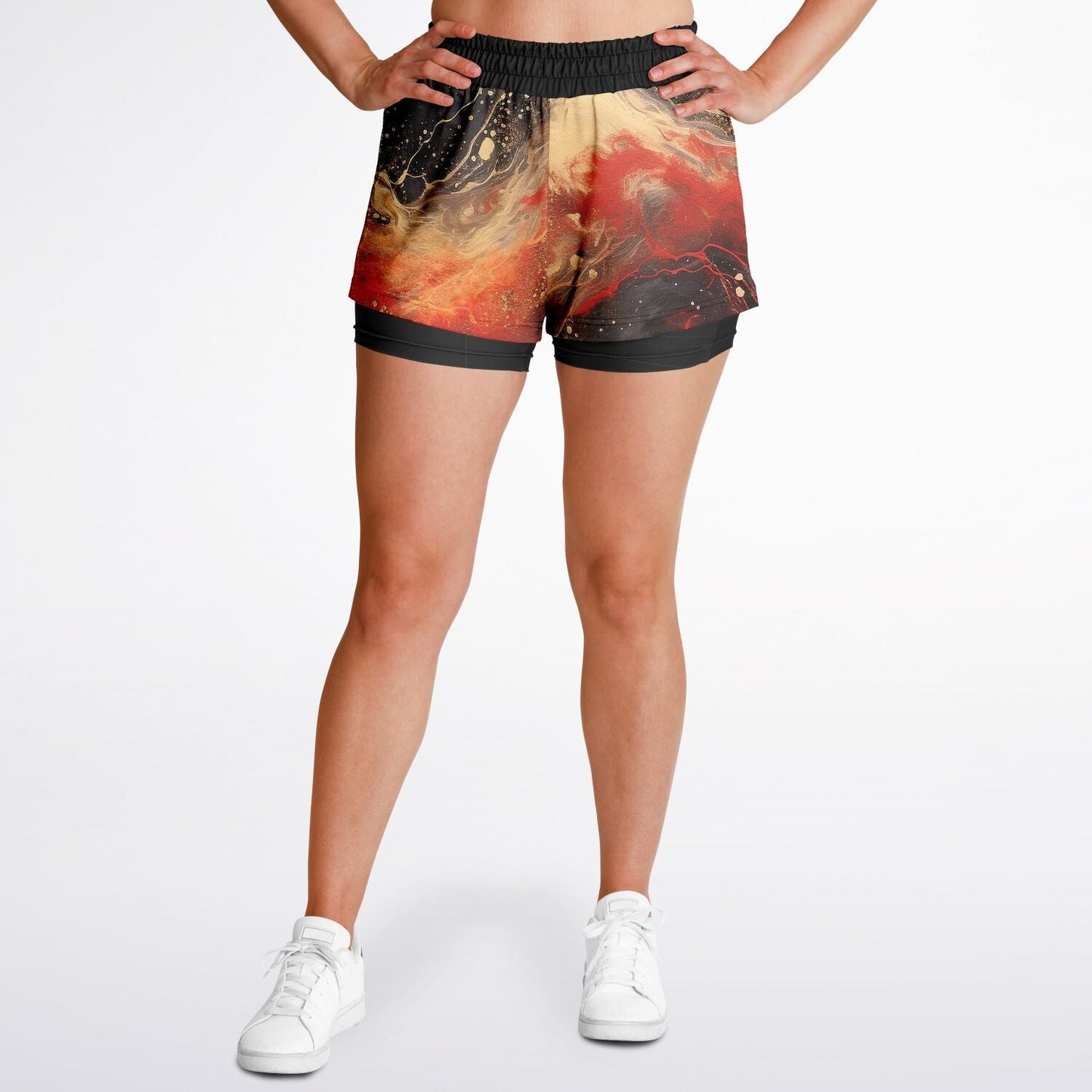 Subliminator Women's 2-in-1 Shorts - AOP Women's 2-in-1 Shorts - AOP - Pour Paint Red and Black Matching Pet and Owner Apparel