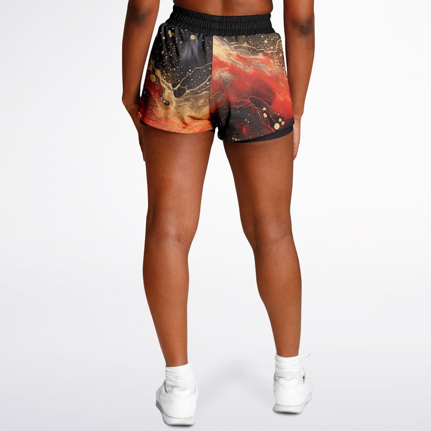 Subliminator Women's 2-in-1 Shorts - AOP Women's 2-in-1 Shorts - AOP - Pour Paint Red and Black Matching Pet and Owner Apparel