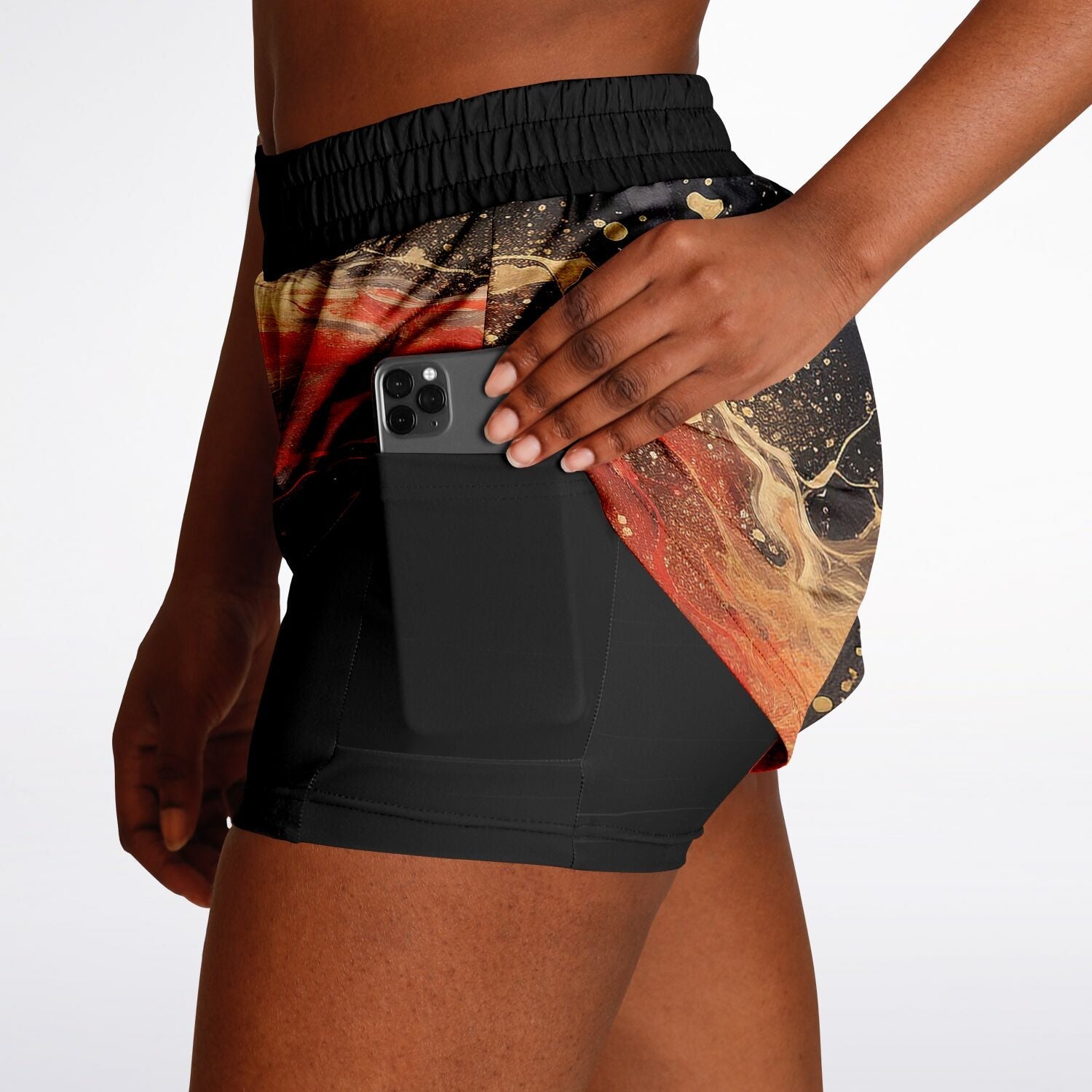 Subliminator Women's 2-in-1 Shorts - AOP Women's 2-in-1 Shorts - AOP - Pour Paint Red and Black Matching Pet and Owner Apparel