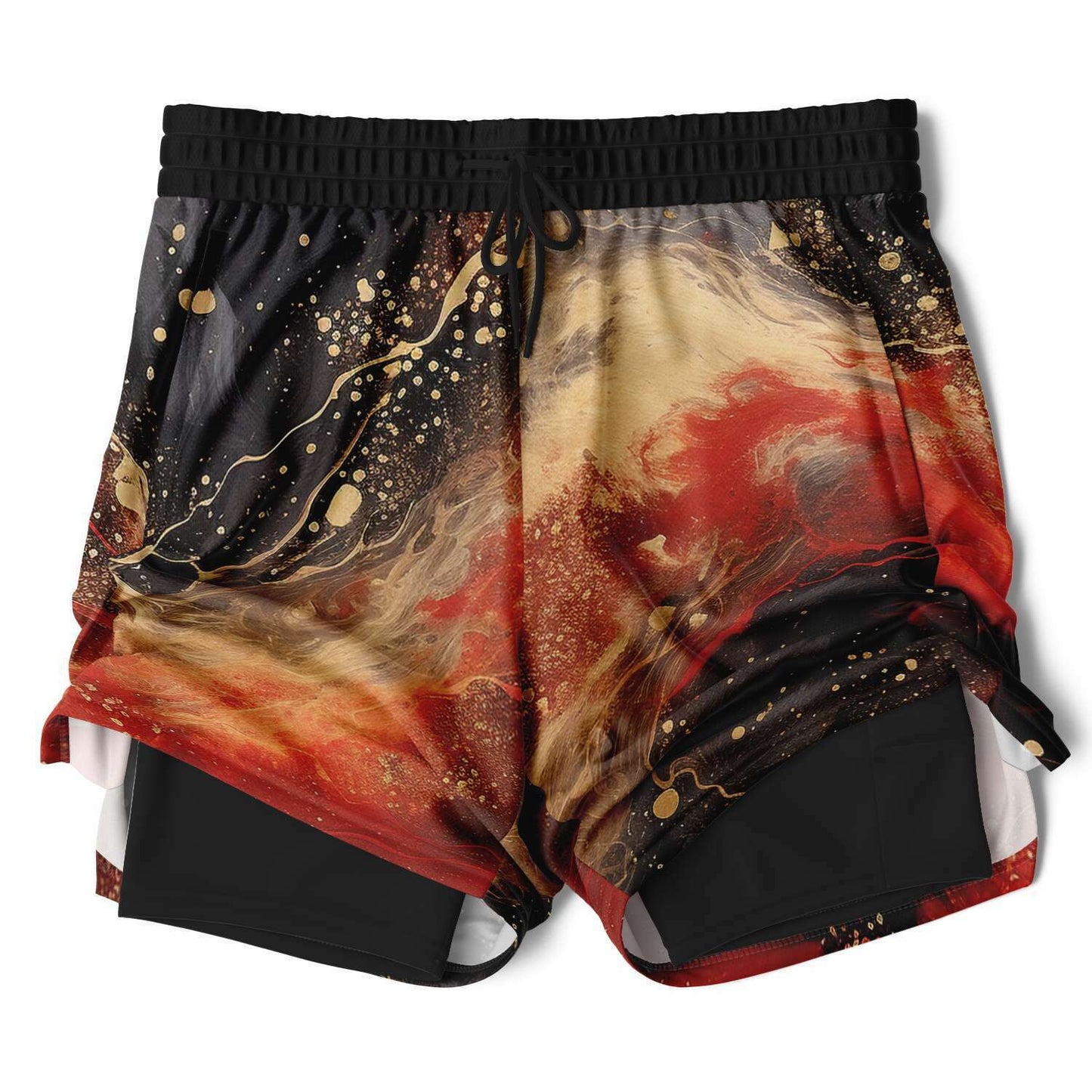 Subliminator Men's 2-in-1 Shorts - AOP Men's 2-in-1 Shorts - AOP - Pour Paint Red and Black Matching Pet and Owner Apparel