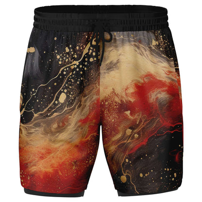 Subliminator Men's 2-in-1 Shorts - AOP Men's 2-in-1 Shorts - AOP - Pour Paint Red and Black Matching Pet and Owner Apparel