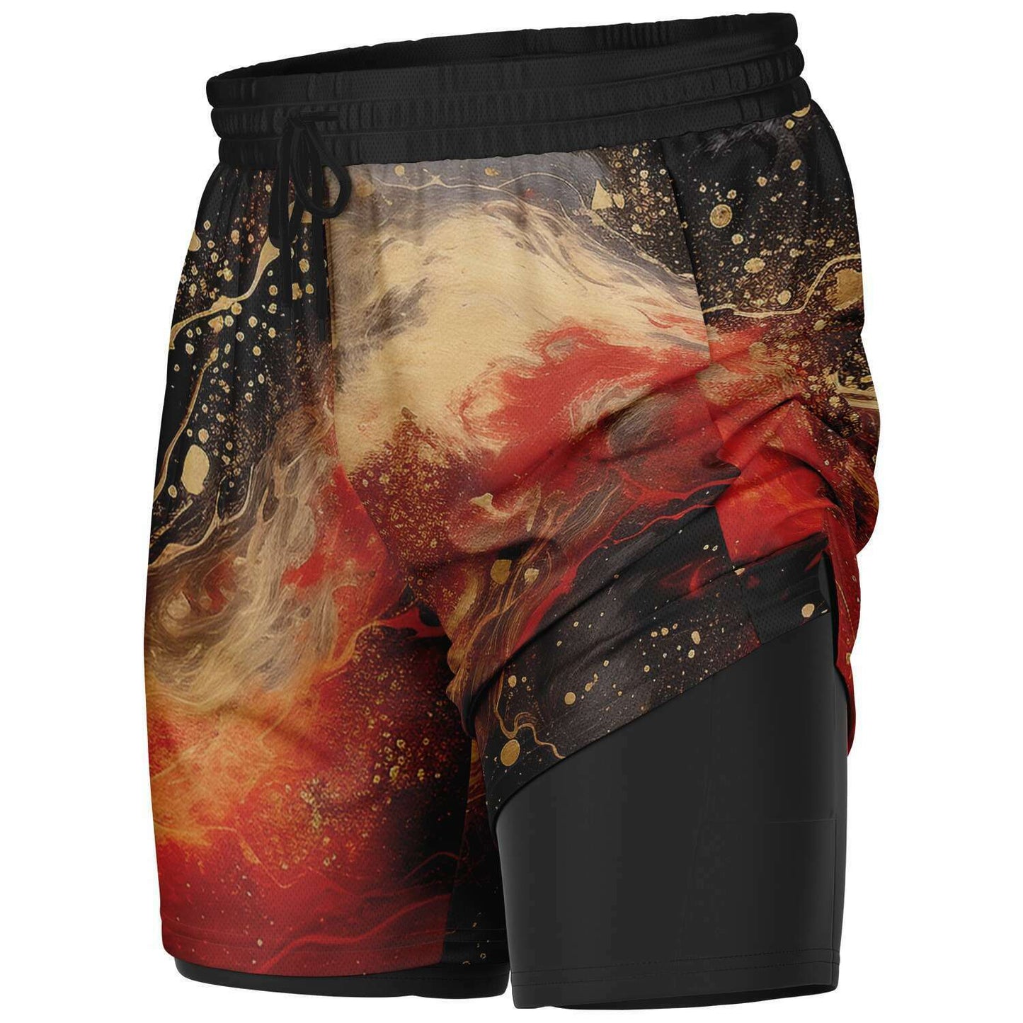 Subliminator Men's 2-in-1 Shorts - AOP Men's 2-in-1 Shorts - AOP - Pour Paint Red and Black Matching Pet and Owner Apparel