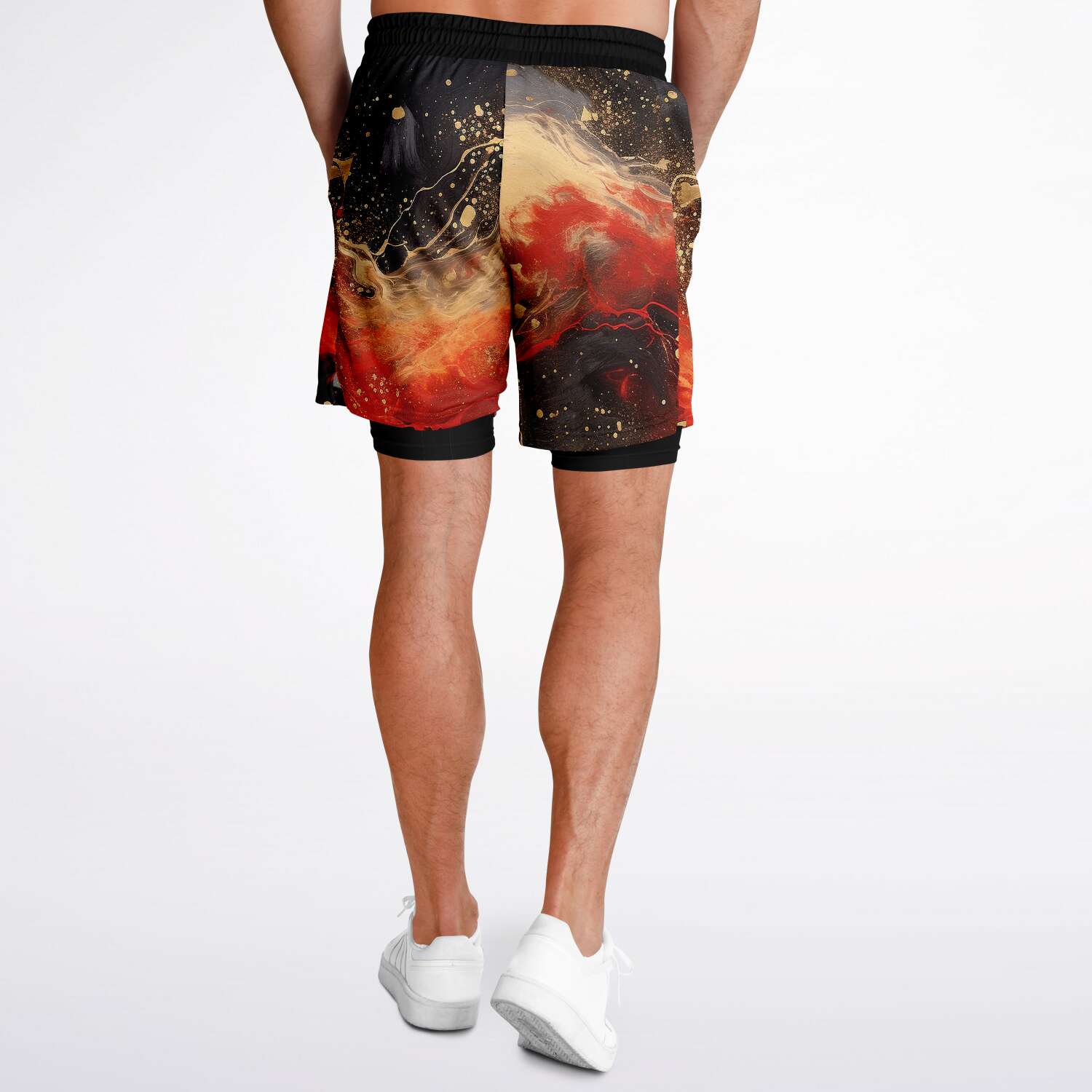 Subliminator Men's 2-in-1 Shorts - AOP Men's 2-in-1 Shorts - AOP - Pour Paint Red and Black Matching Pet and Owner Apparel