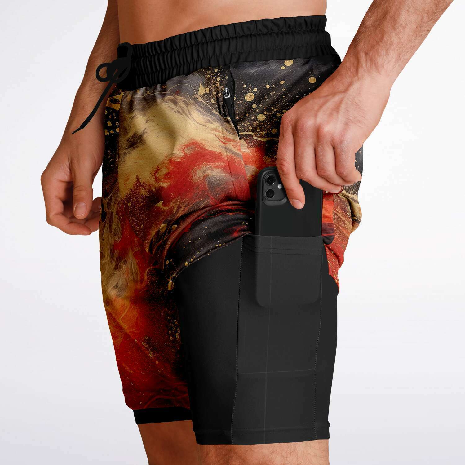 Subliminator Men's 2-in-1 Shorts - AOP Men's 2-in-1 Shorts - AOP - Pour Paint Red and Black Matching Pet and Owner Apparel