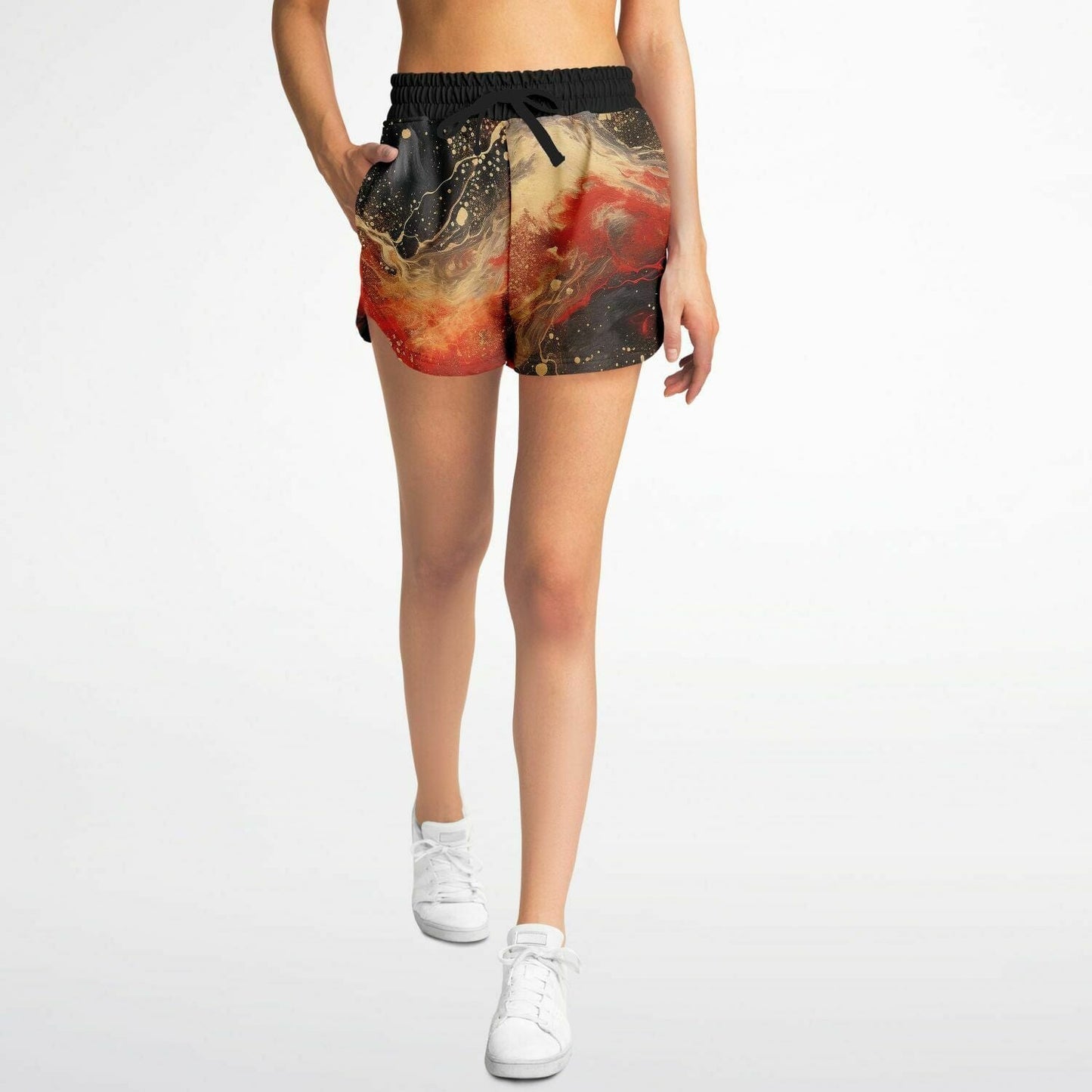 Subliminator Athletic Loose Shorts - AOP Women's Athletic Loose Shorts - AOP - Pour Paint Red and Black Matching Pet and Owner Apparel