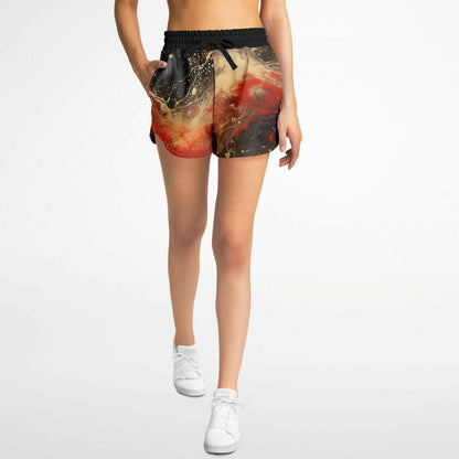 Subliminator Athletic Loose Shorts - AOP Women's Athletic Loose Shorts - AOP - Pour Paint Red and Black Matching Pet and Owner Apparel