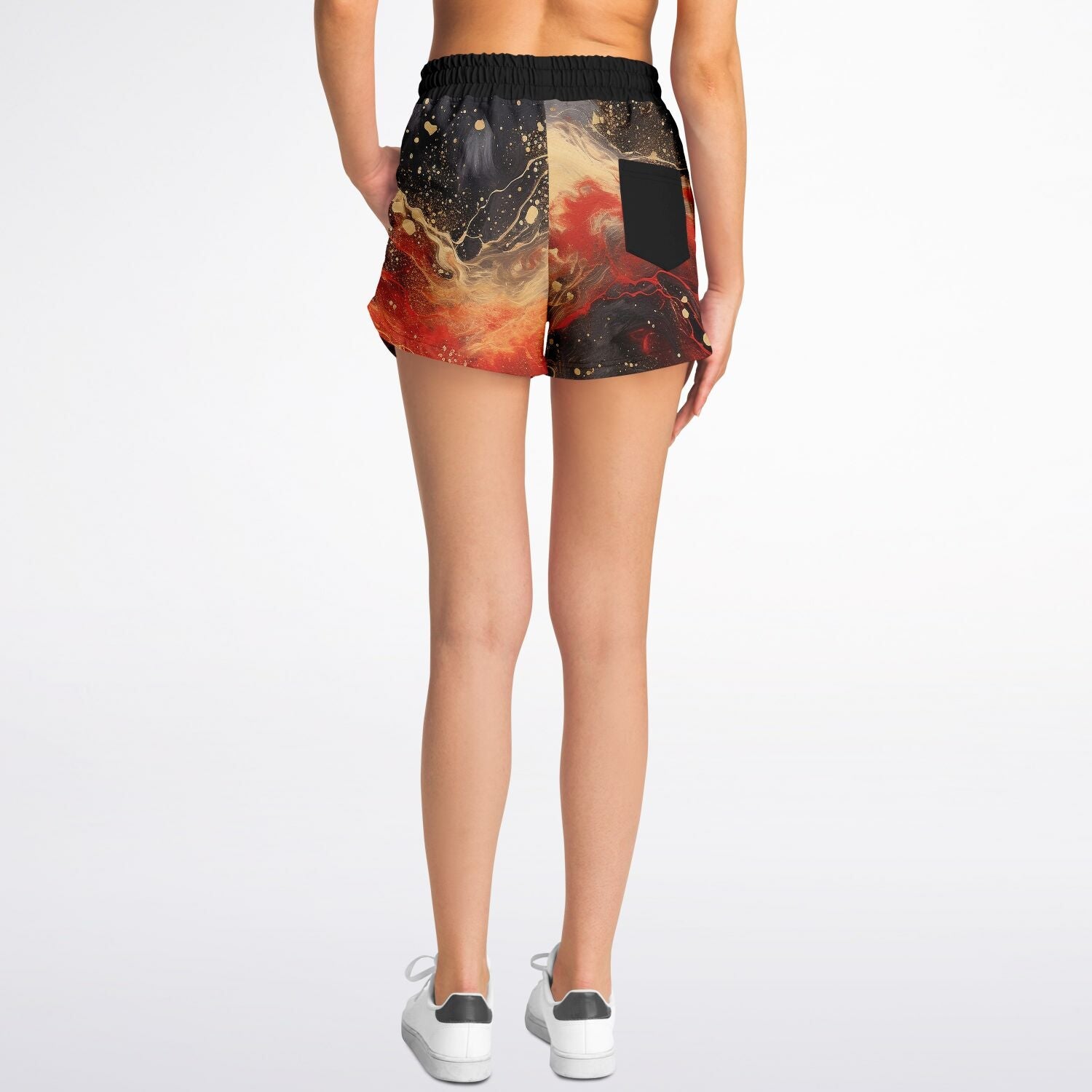 Subliminator Athletic Loose Shorts - AOP Women's Athletic Loose Shorts - AOP - Pour Paint Red and Black Matching Pet and Owner Apparel