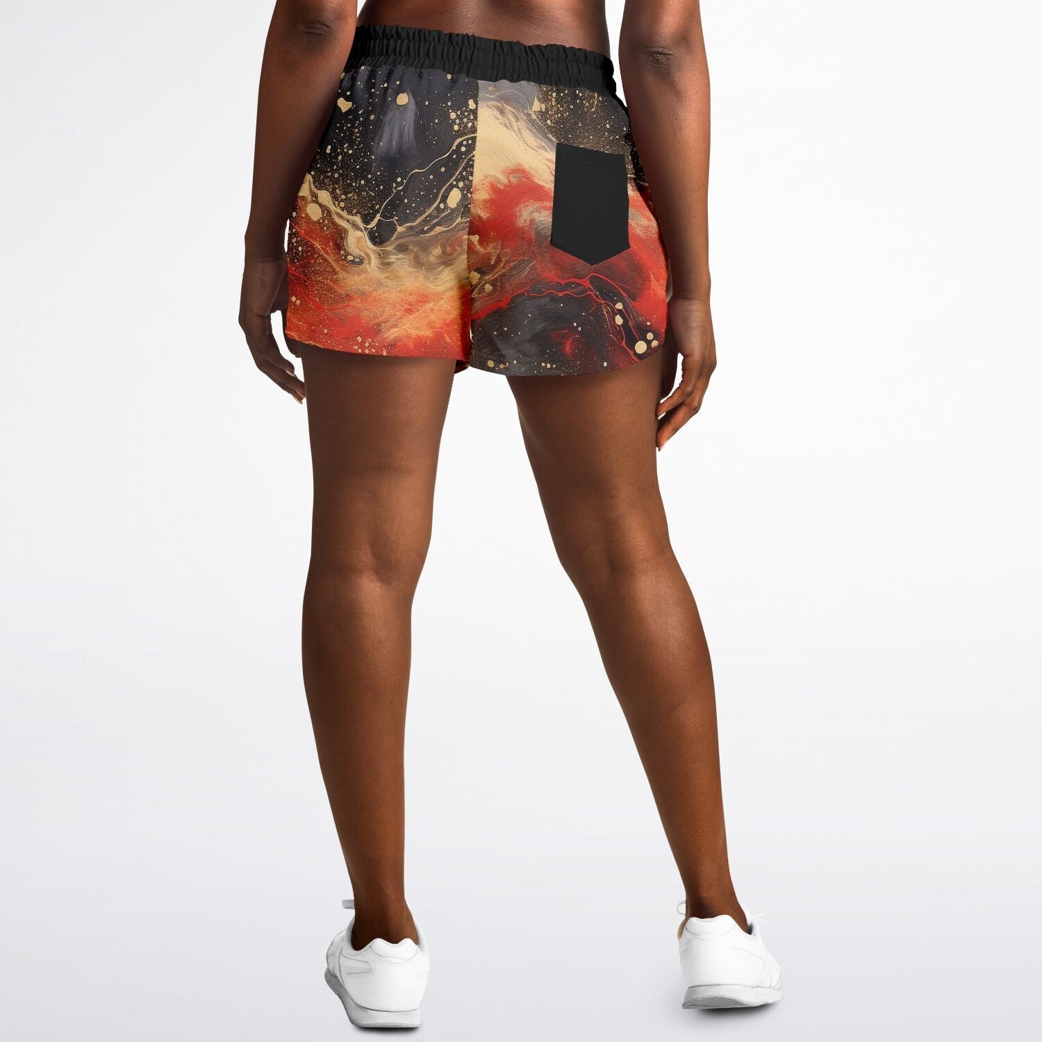 Subliminator Athletic Loose Shorts - AOP Women's Athletic Loose Shorts - AOP - Pour Paint Red and Black Matching Pet and Owner Apparel