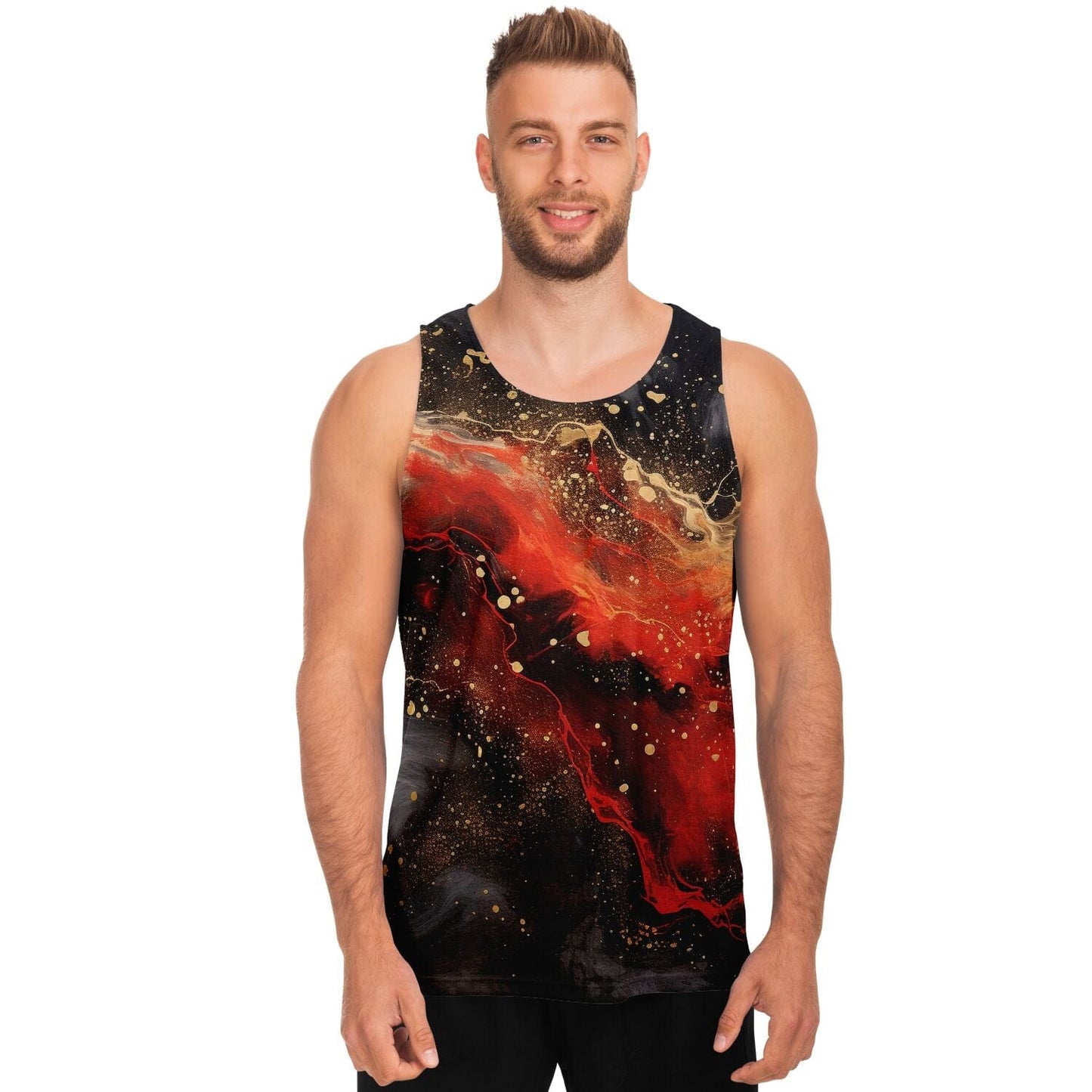 Subliminator Unisex Tank Top - AOP Men's Tank Top - AOP - Pour Paint Red and Black Matching Pet and Owner Apparel