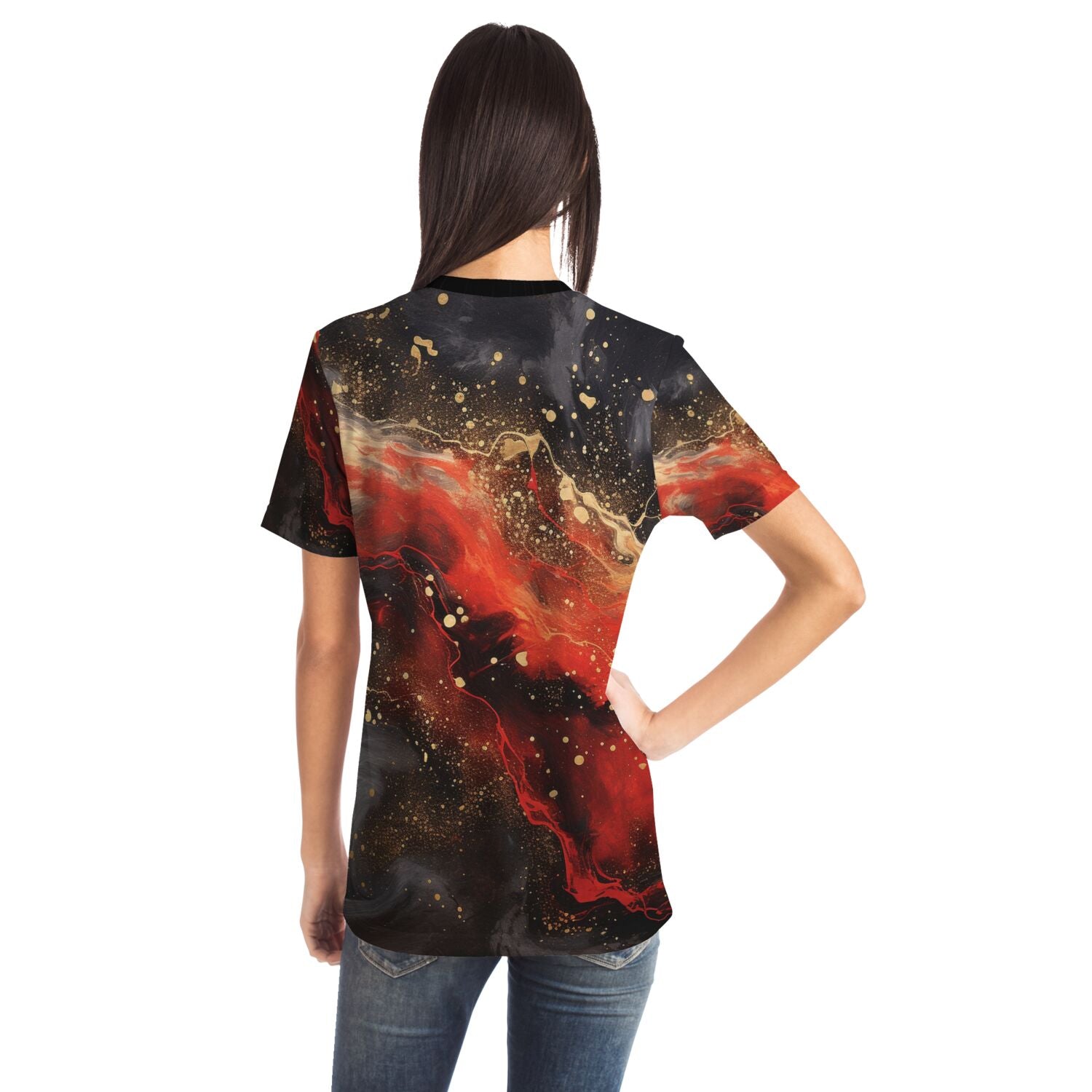 Subliminator T-shirt Women's T-shirt - Pour Paint Red and Gold Matching Pet and Owner Apparel