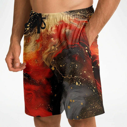 Subliminator Athletic Long Shorts - AOP Male's Athletic Long Shorts - AOP - Pour Paint Red and Black Matching Pet and Owner Apparel