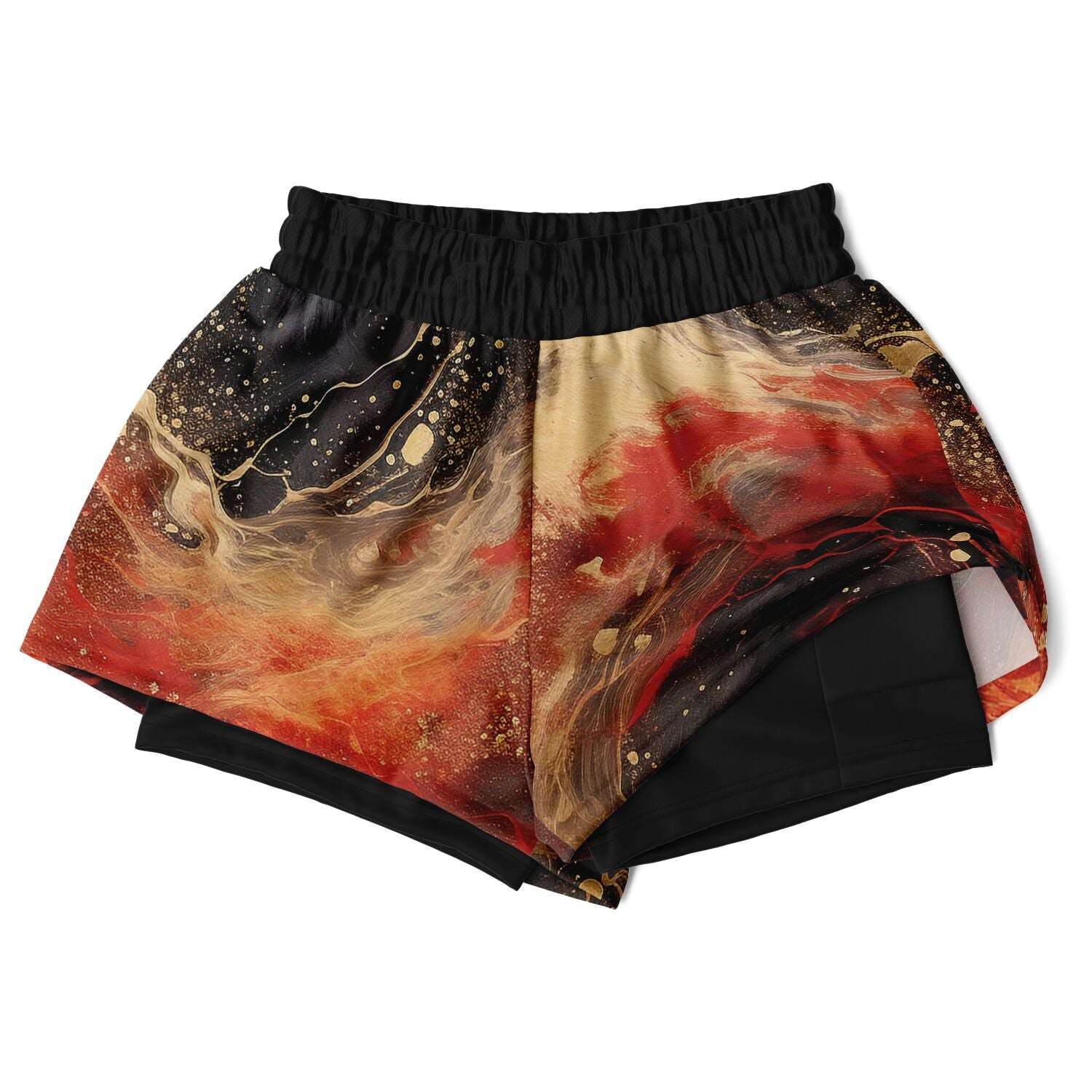 Subliminator Women's 2-in-1 Shorts - AOP Women's 2-in-1 Shorts - AOP - Pour Paint Red and Black Matching Pet and Owner Apparel