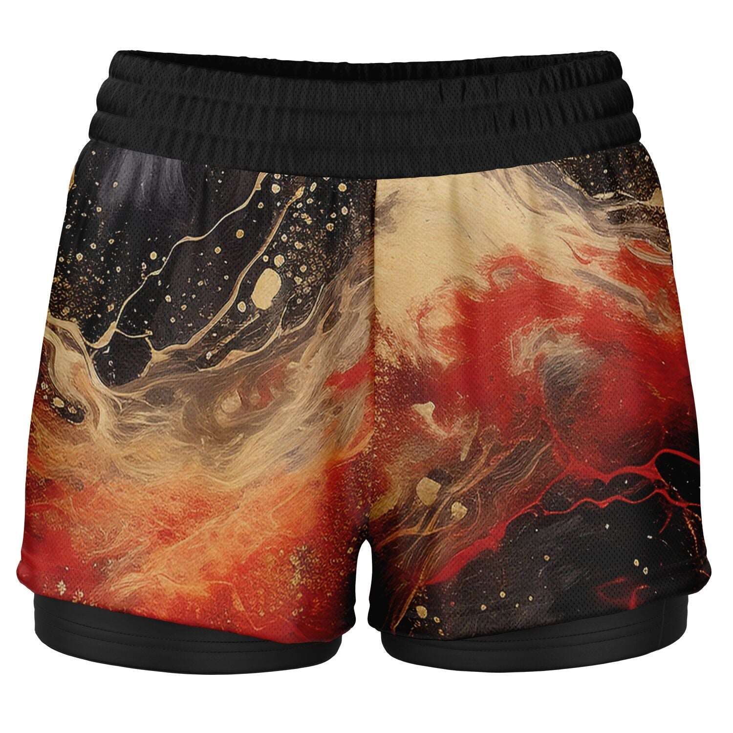 Subliminator Women's 2-in-1 Shorts - AOP Women's 2-in-1 Shorts - AOP - Pour Paint Red and Black Matching Pet and Owner Apparel