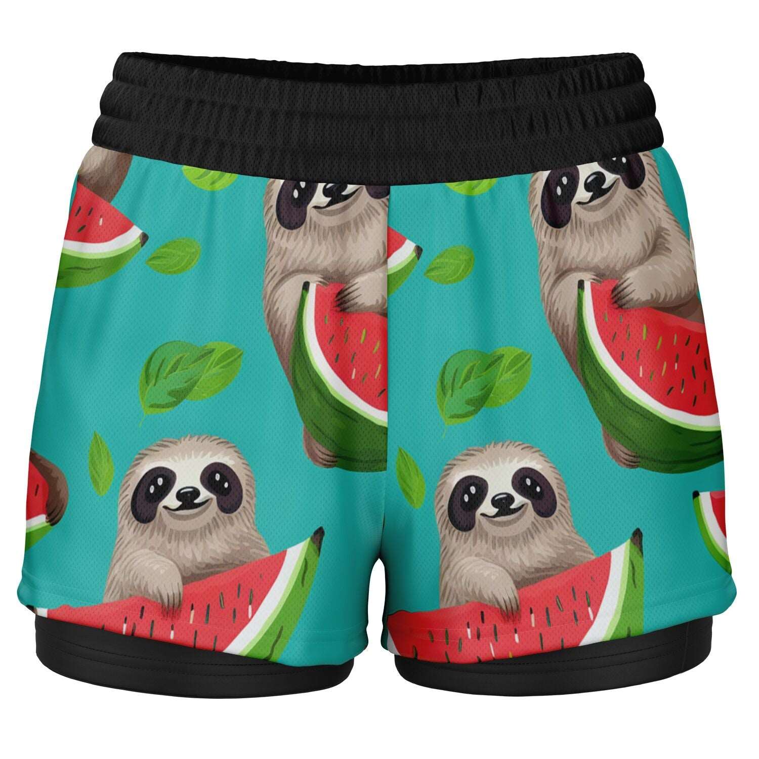 Subliminator Women's 2-in-1 Shorts - AOP Women's 2-in-1 Shorts - AOP - Tropical Sloth Matching Pet and Owner Apparel