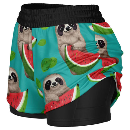 Subliminator Women's 2-in-1 Shorts - AOP Women's 2-in-1 Shorts - AOP - Tropical Sloth Matching Pet and Owner Apparel