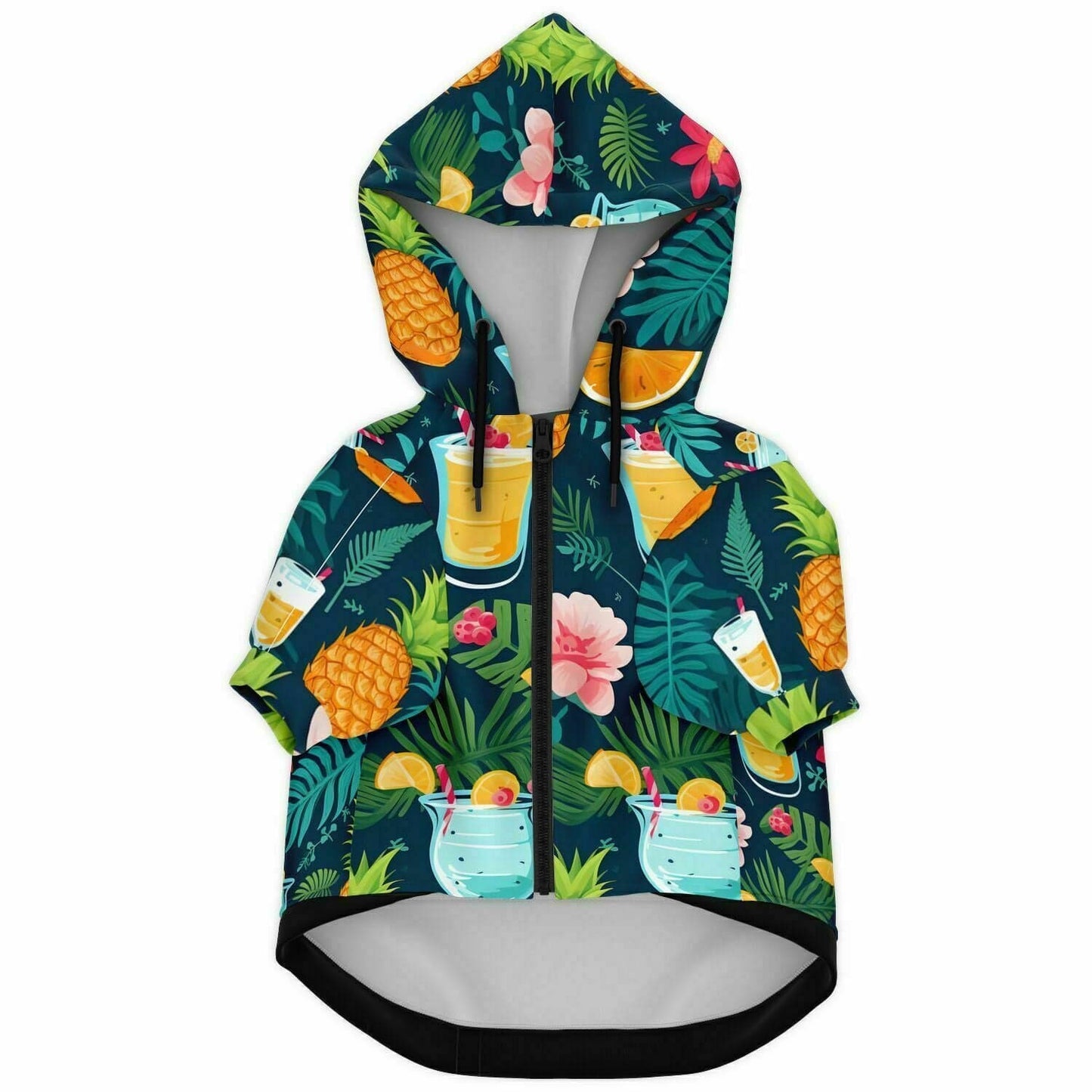 Subliminator Fashion Dog Zip-Up Hoodie - AOP Fashion Dog Zip-Up Hoodie - AOP - Cocktails and Pineapples Matching Pet and Owner Apparel