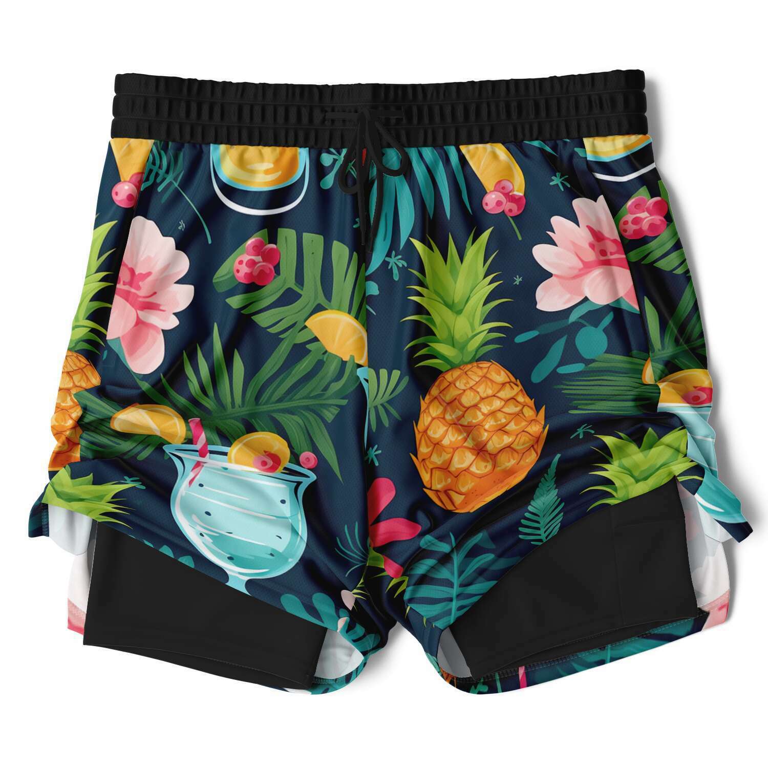 Subliminator Men's 2-in-1 Shorts - AOP Men's 2-in-1 Shorts - AOP - Cocktails and Pineapples Matching Pet and Owner Apparel