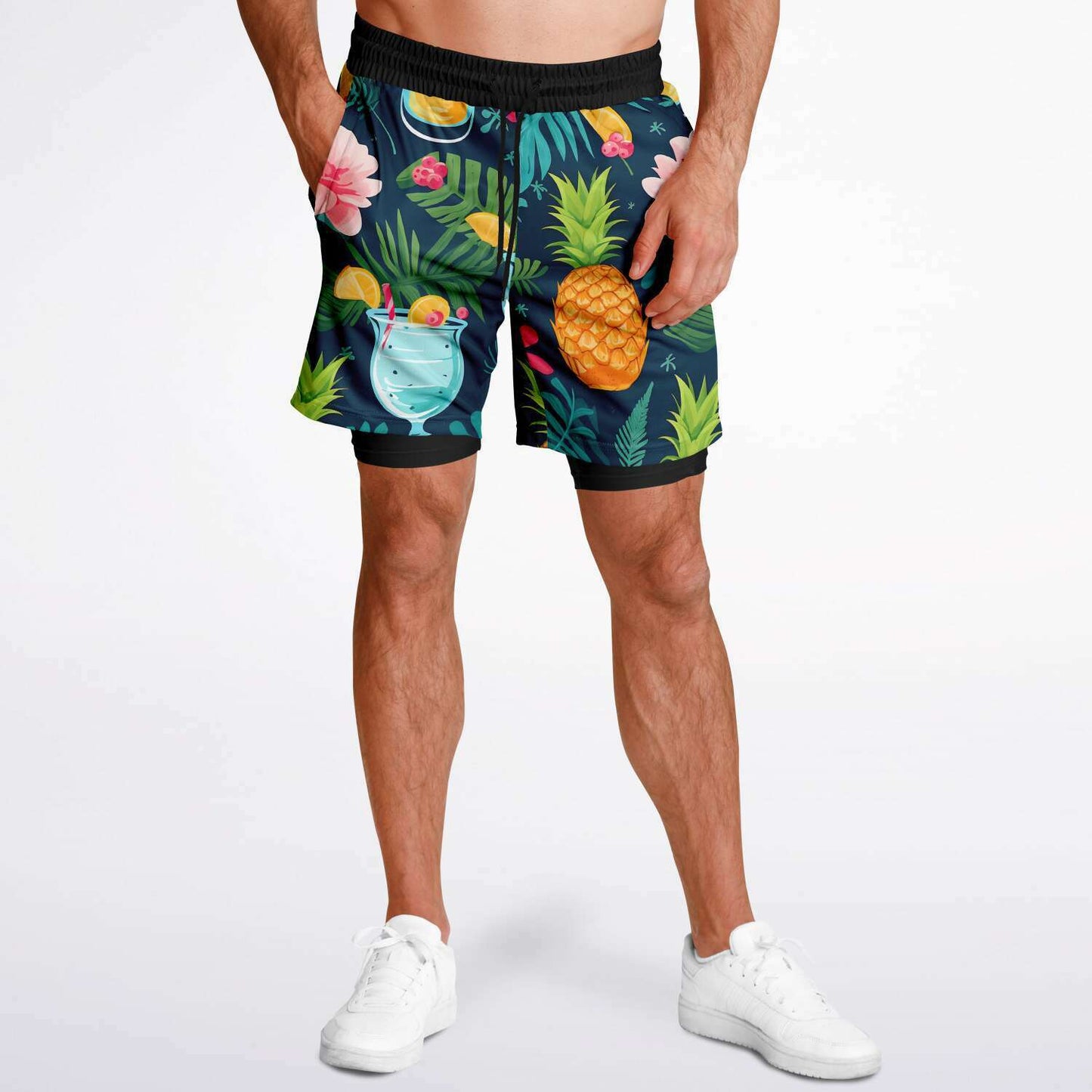 Subliminator Men's 2-in-1 Shorts - AOP Men's 2-in-1 Shorts - AOP - Cocktails and Pineapples Matching Pet and Owner Apparel