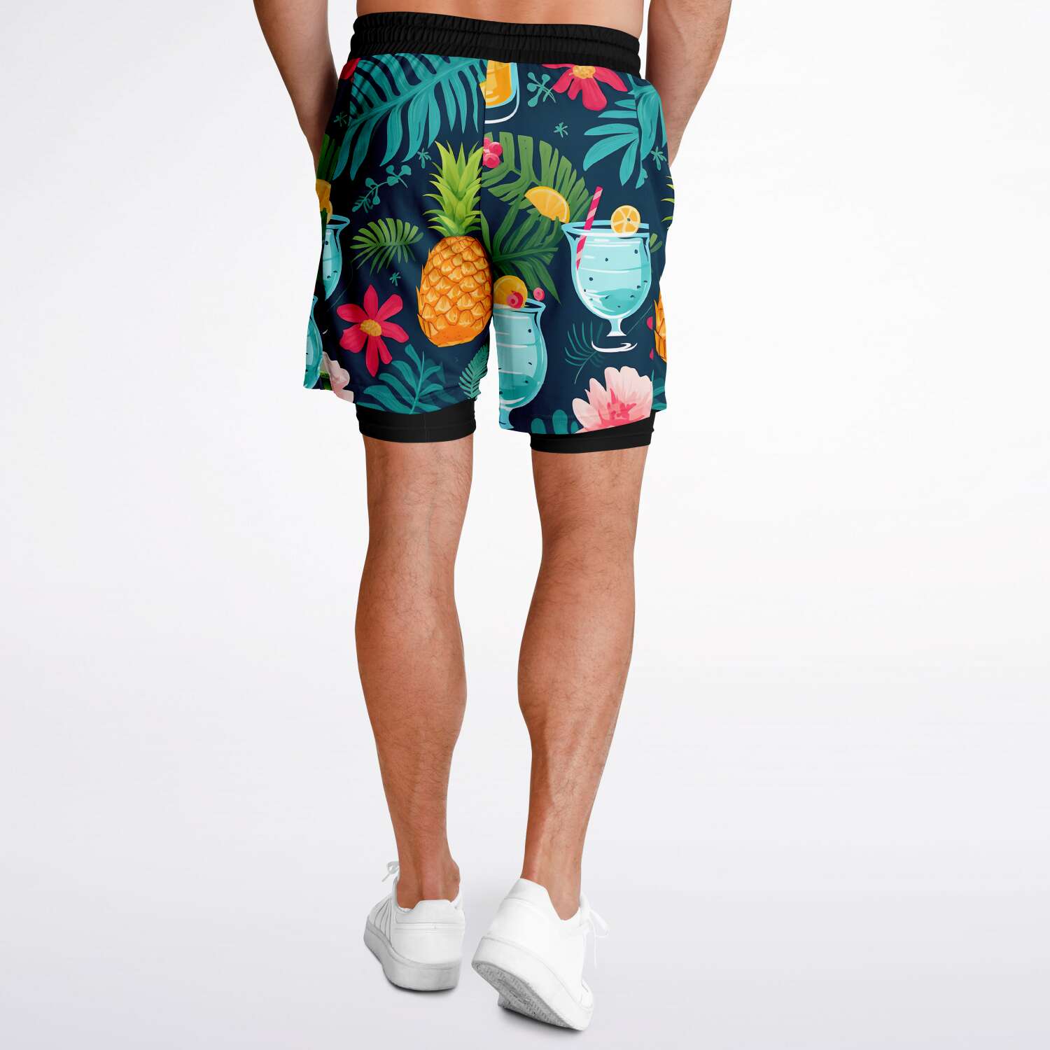 Subliminator Men's 2-in-1 Shorts - AOP Men's 2-in-1 Shorts - AOP - Cocktails and Pineapples Matching Pet and Owner Apparel