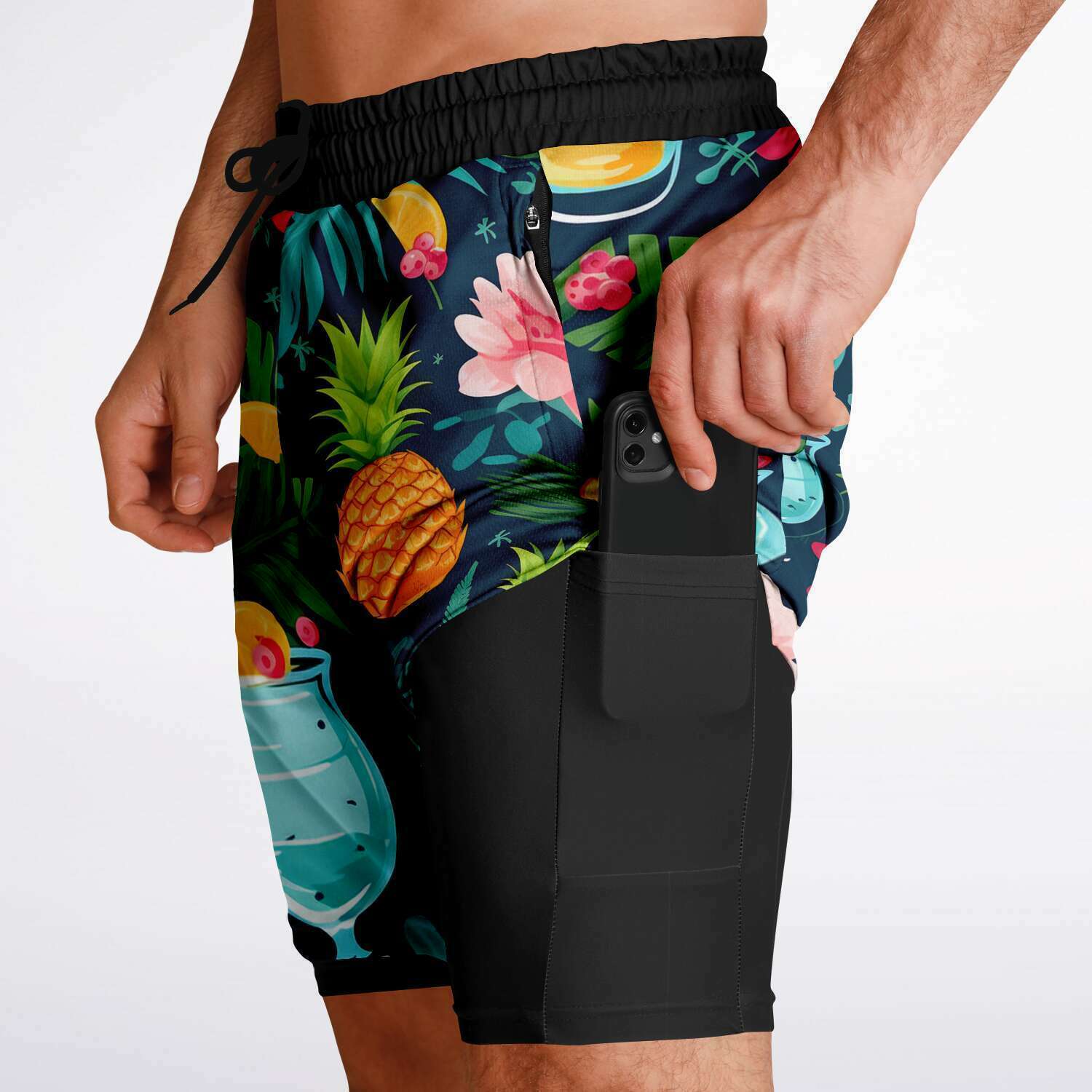 Subliminator Men's 2-in-1 Shorts - AOP Men's 2-in-1 Shorts - AOP - Cocktails and Pineapples Matching Pet and Owner Apparel