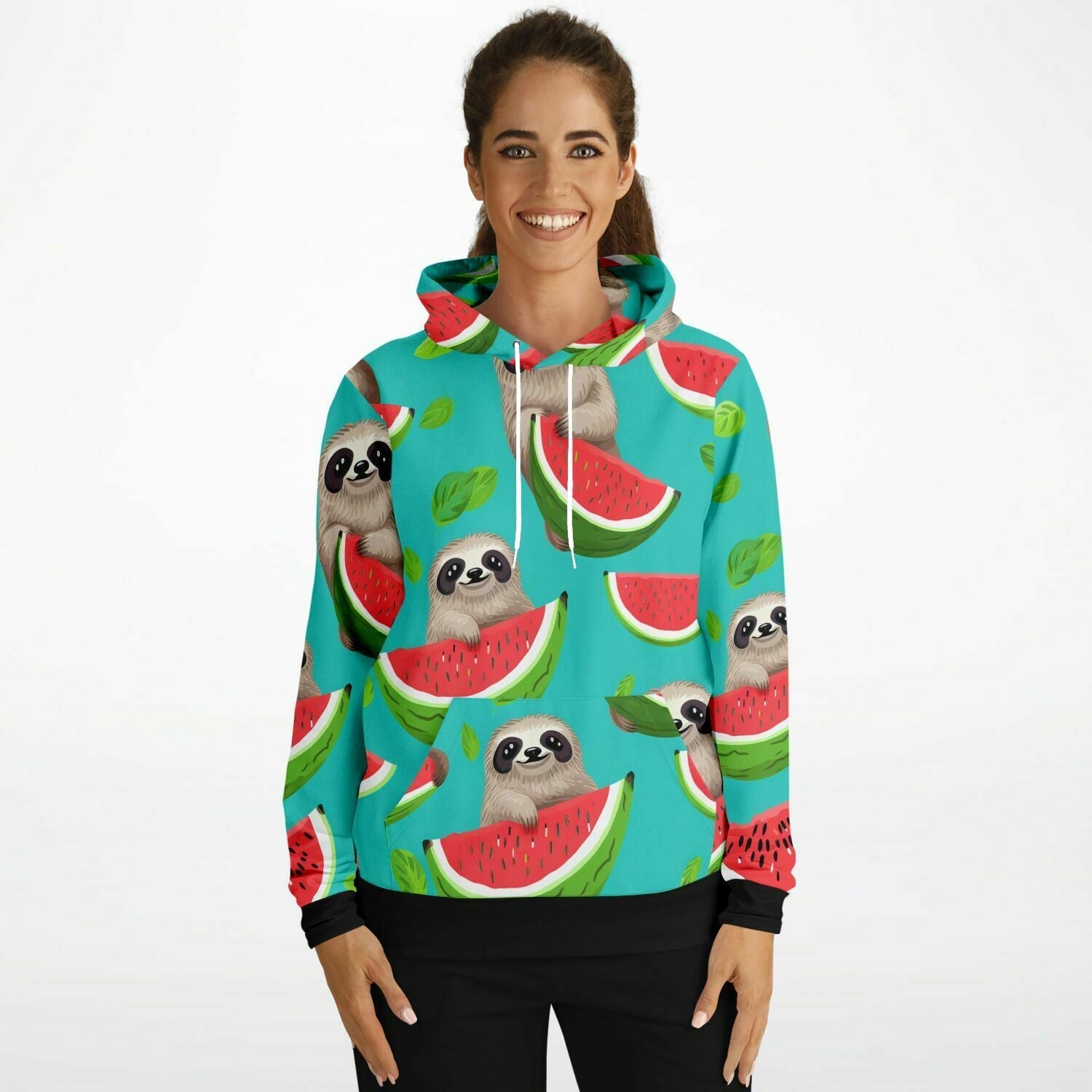 Subliminator Athletic Hoodie - AOP Women's Athletic Hoodie - AOP - Tropical Sloth Matching Pet and Owner Apparel