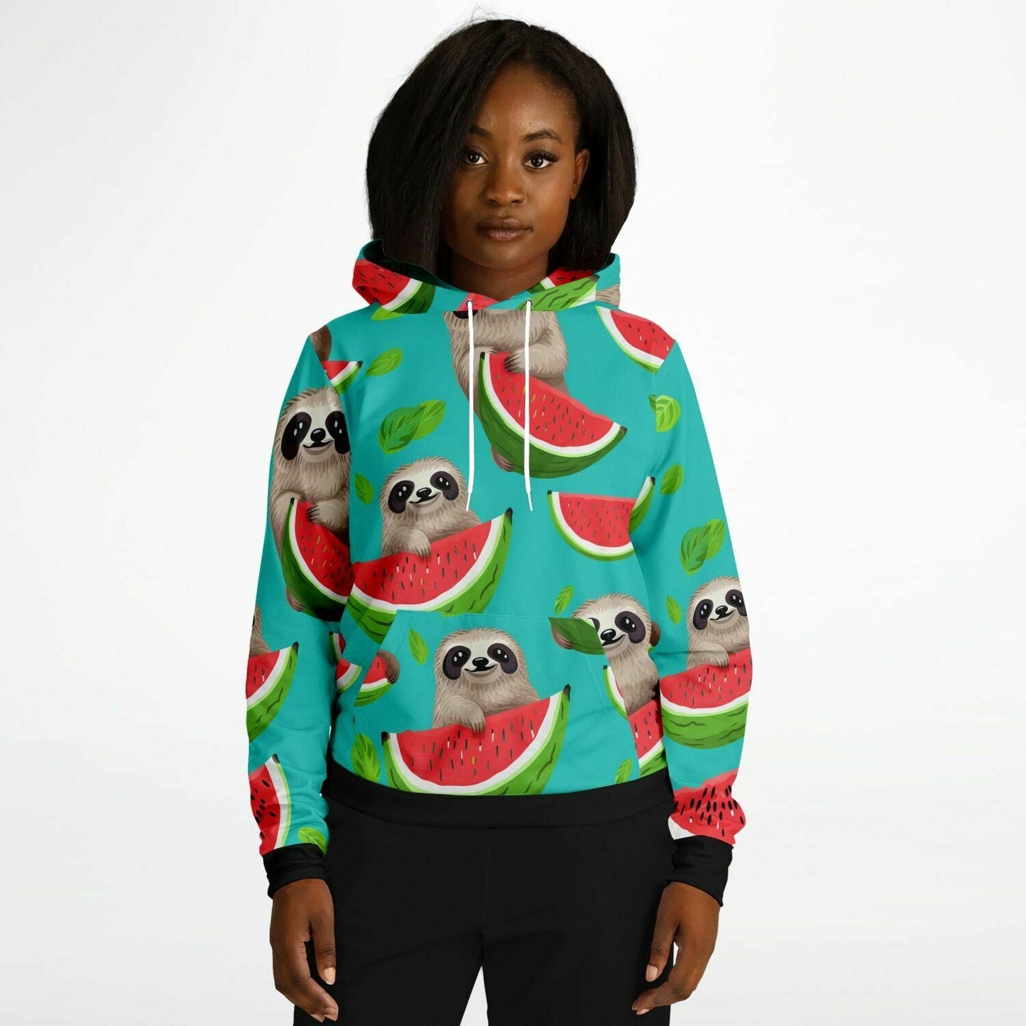 Subliminator Athletic Hoodie - AOP Women's Athletic Hoodie - AOP - Tropical Sloth Matching Pet and Owner Apparel