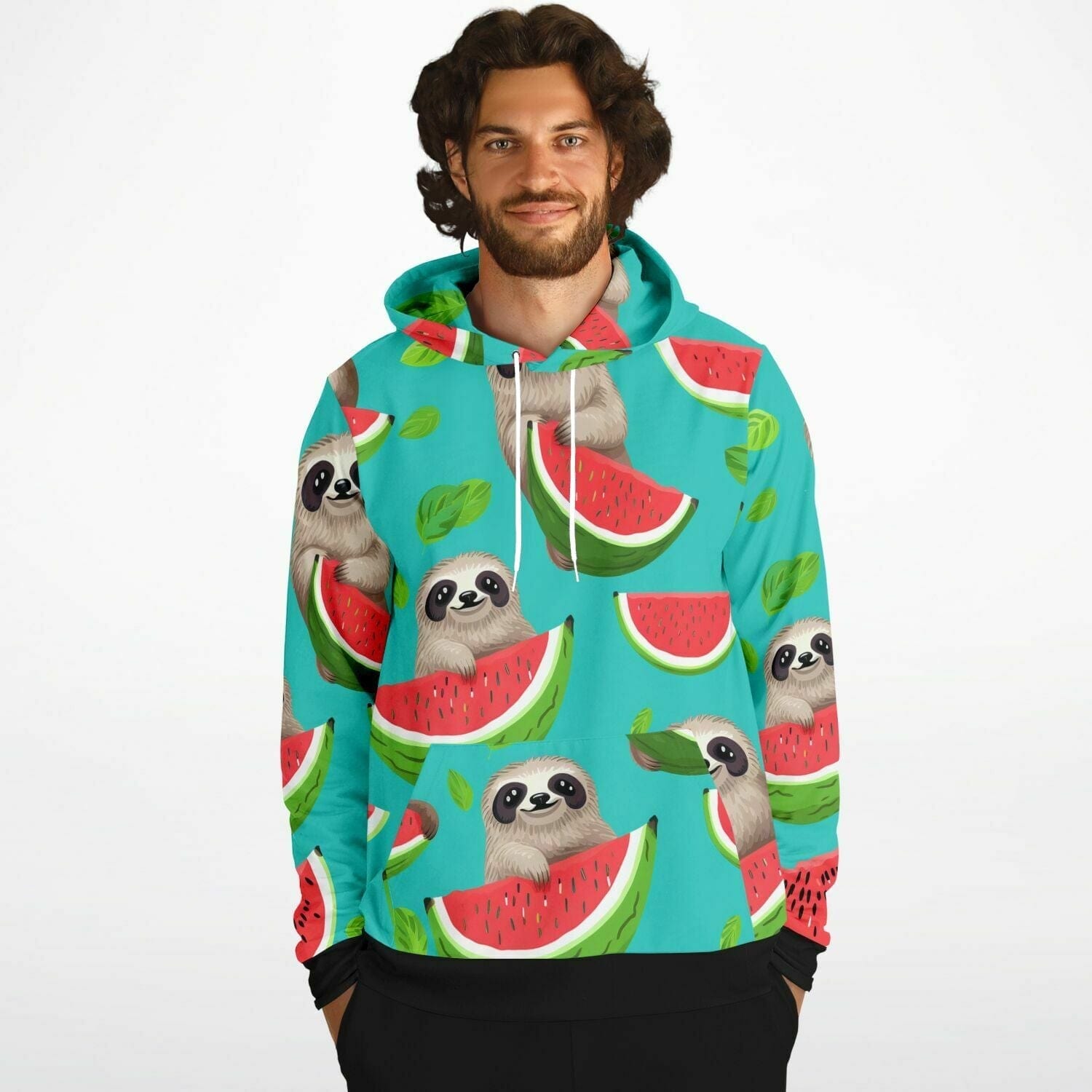 Subliminator Athletic Hoodie - AOP Men's Athletic Hoodie - AOP - Tropical Sloth Matching Pet and Owner Apparel