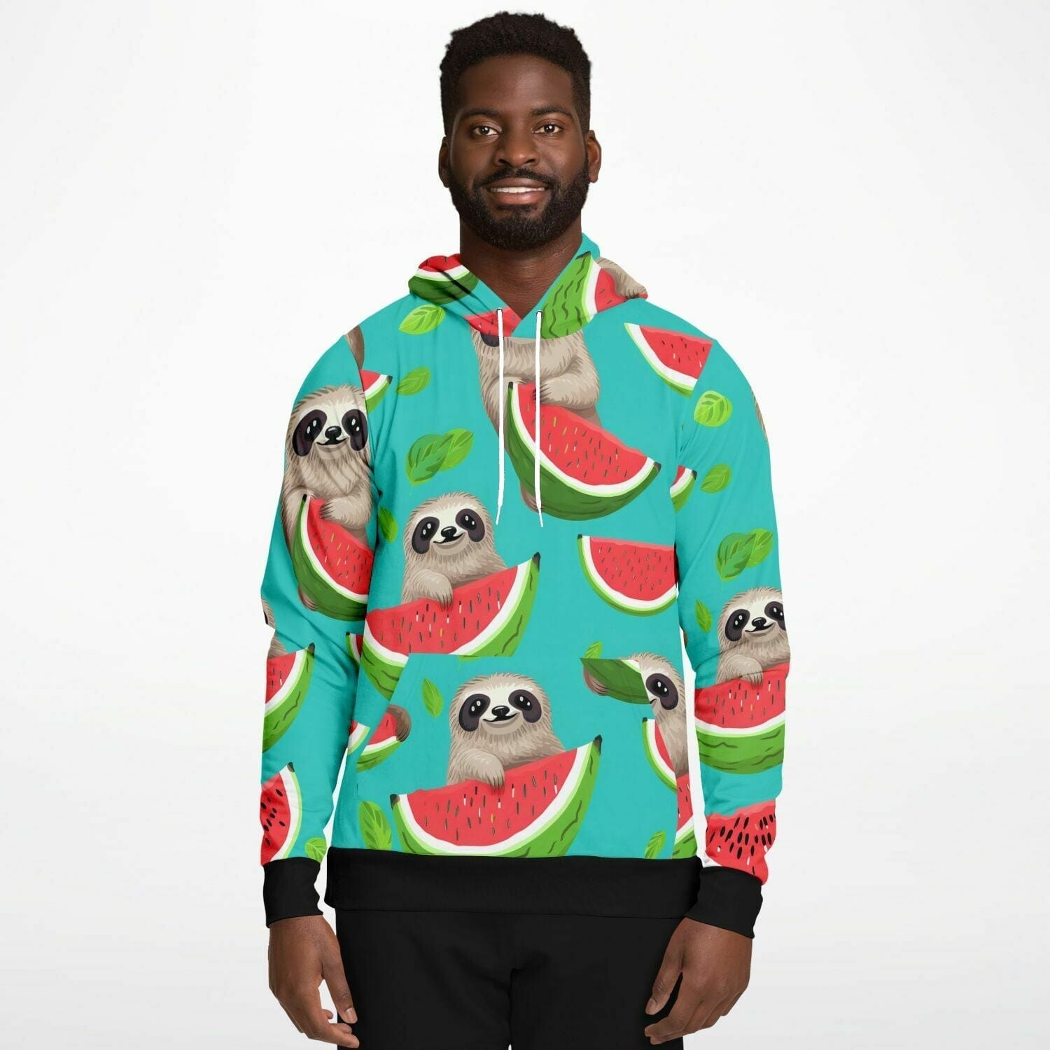 Subliminator Athletic Hoodie - AOP Men's Athletic Hoodie - AOP - Tropical Sloth Matching Pet and Owner Apparel