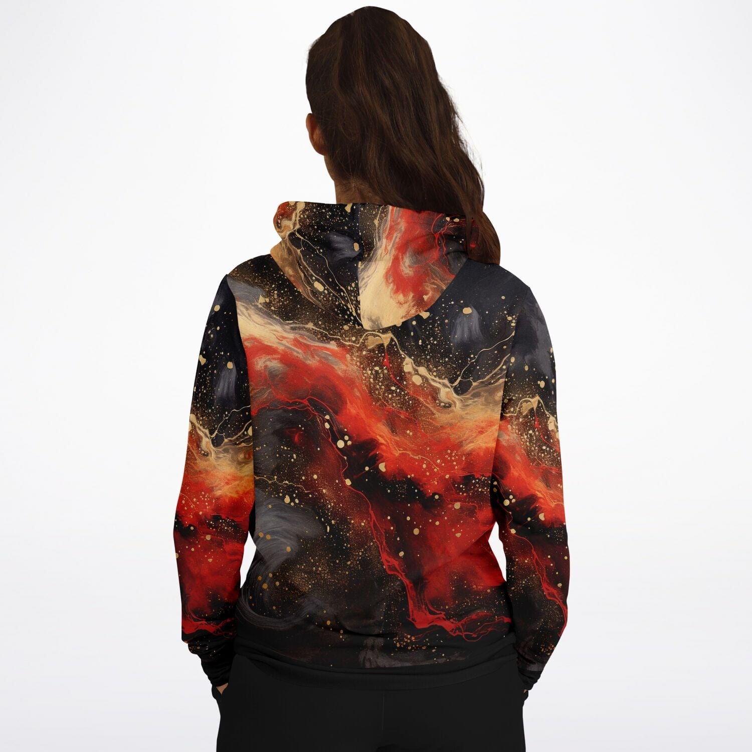 Subliminator Athletic Hoodie - AOP Women's Athletic Hoodie - AOP - Red and Black Pour Paint Matching Pet and Owner Apparel