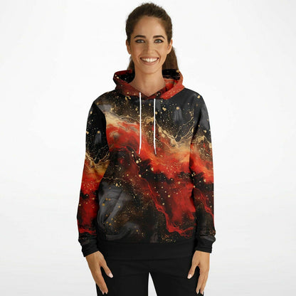 Subliminator Athletic Hoodie - AOP Women's Athletic Hoodie - AOP - Red and Black Pour Paint Matching Pet and Owner Apparel