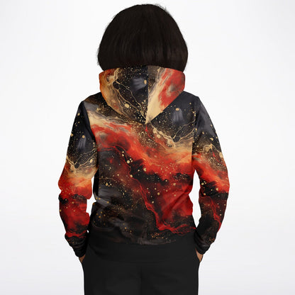 Subliminator Athletic Hoodie - AOP Women's Athletic Hoodie - AOP - Red and Black Pour Paint Matching Pet and Owner Apparel