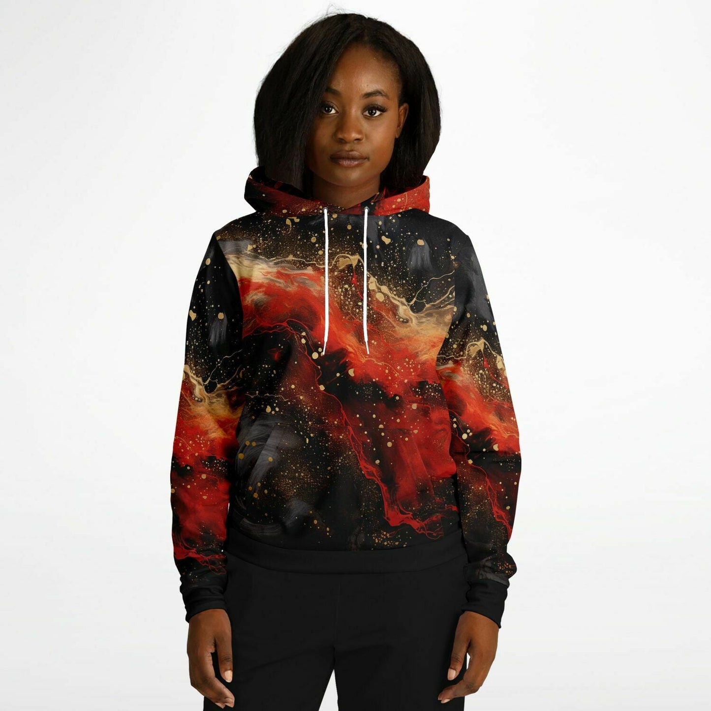 Subliminator Athletic Hoodie - AOP Women's Athletic Hoodie - AOP - Red and Black Pour Paint Matching Pet and Owner Apparel