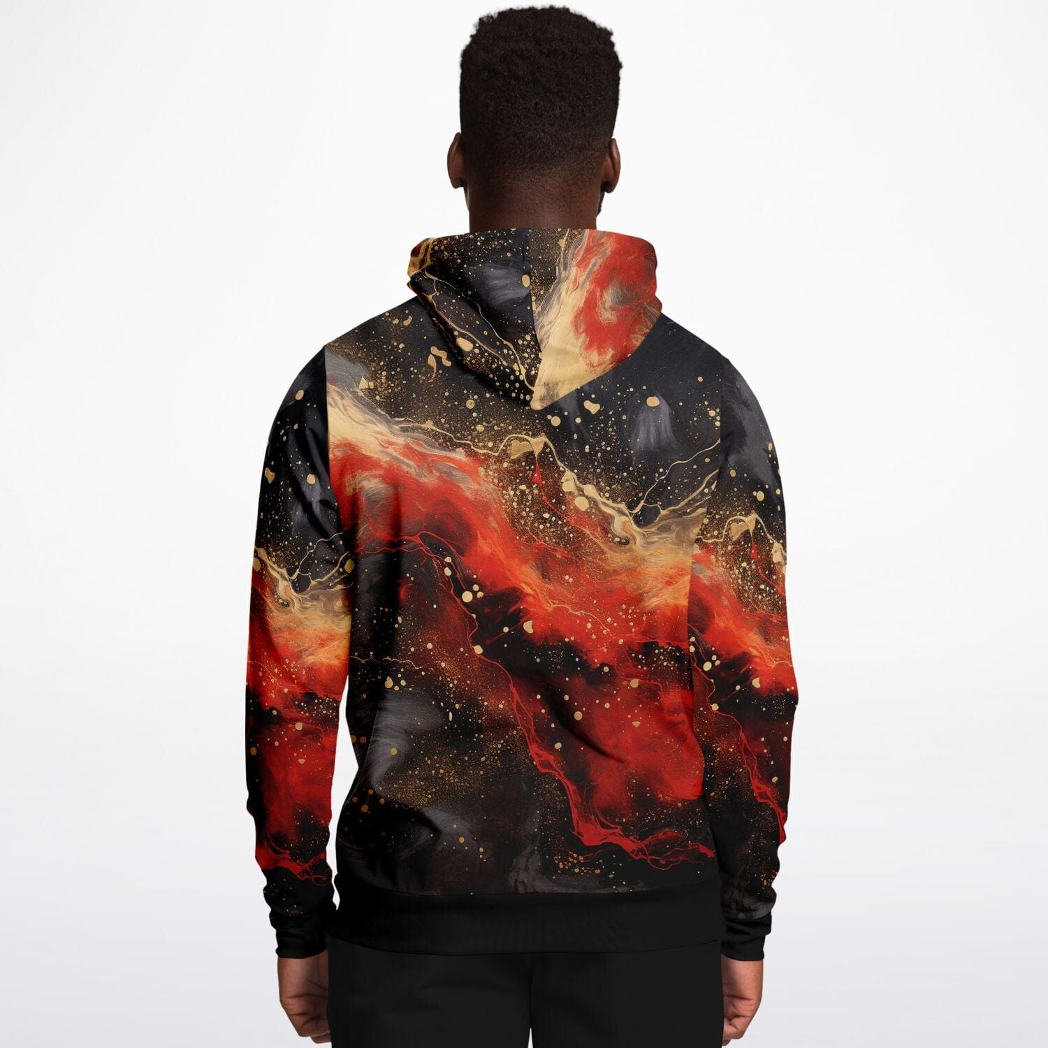 Subliminator Athletic Hoodie - AOP Men's Athletic Hoodie - AOP - Red and Black Pour Paint Matching Pet and Owner Apparel