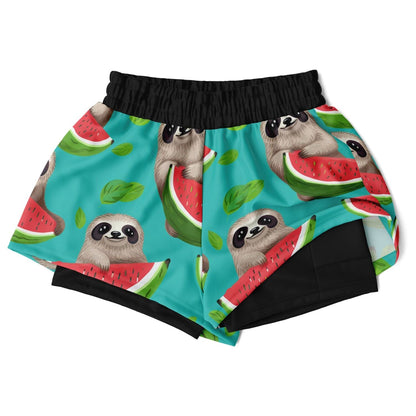 Subliminator Women's 2-in-1 Shorts - AOP Women's 2-in-1 Shorts - AOP - Tropical Sloth Matching Pet and Owner Apparel