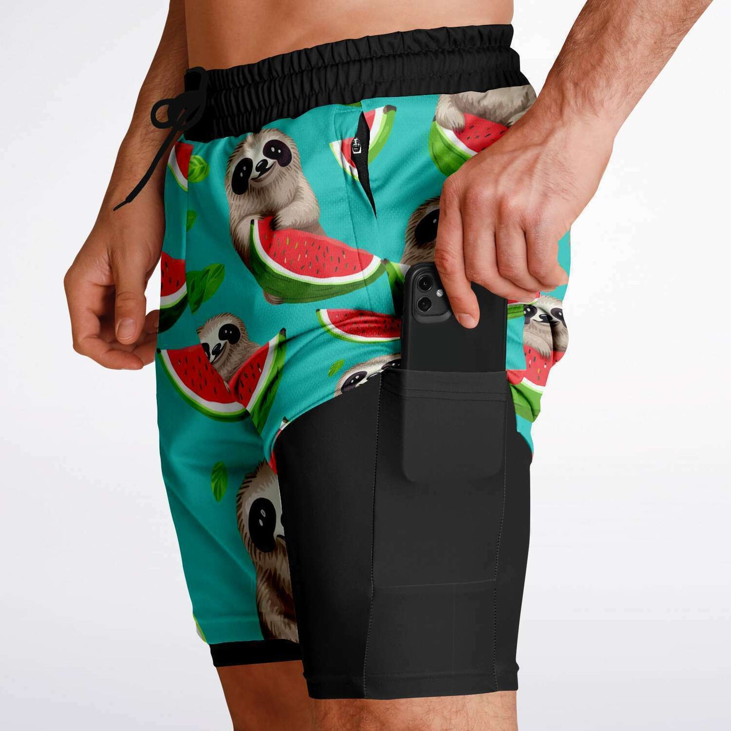 Subliminator Men's 2-in-1 Shorts - AOP Men's 2-in-1 Shorts - AOP - Tropical Sloth Matching Pet and Owner Apparel