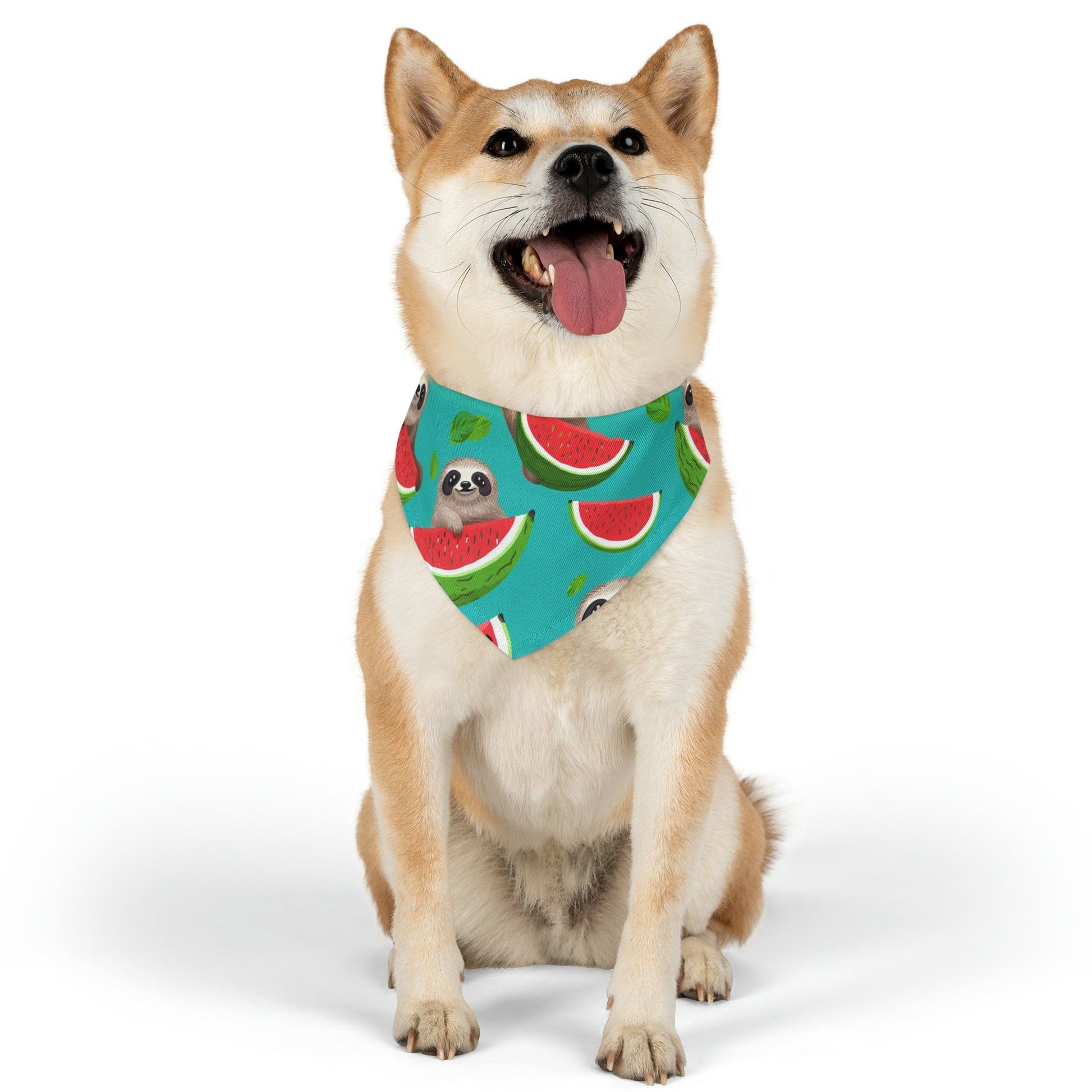 Printify Pets M Pet Bandana Collar - Tropical Sloth Eating Watermelon Matching Pet and Owner Apparel