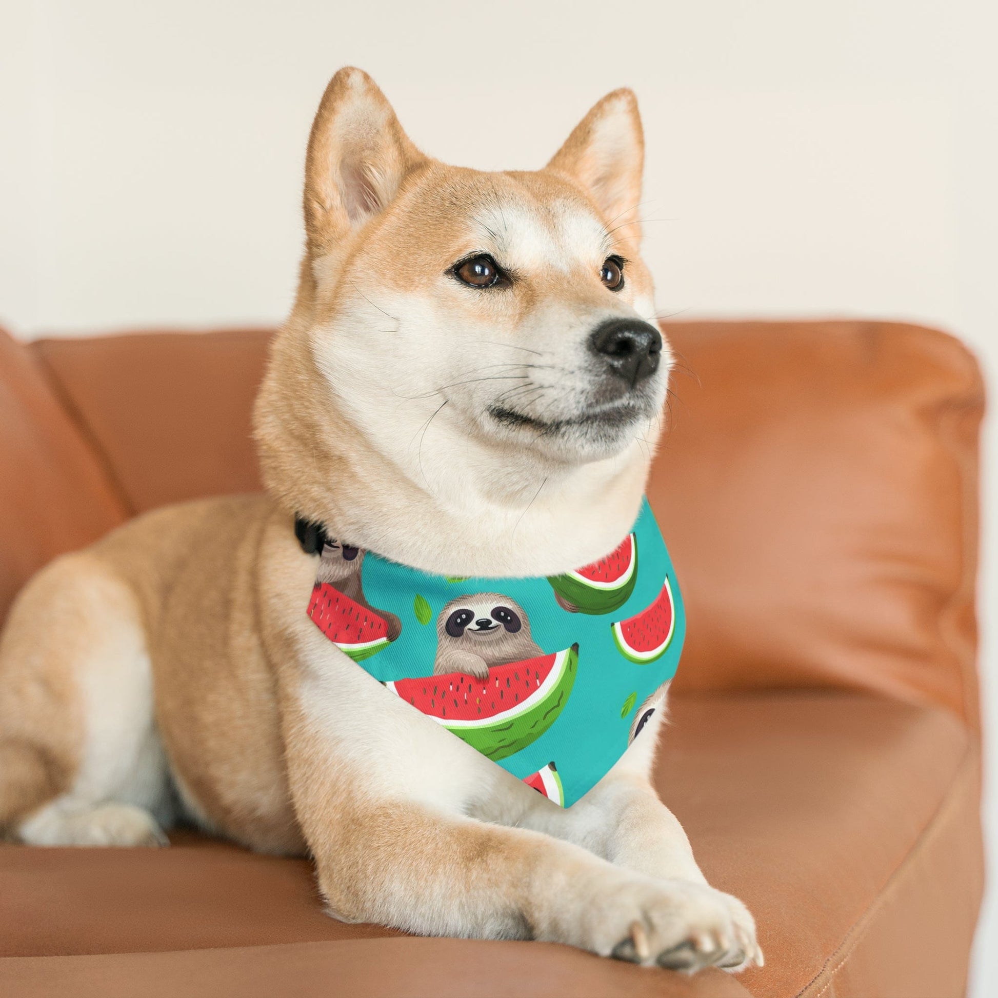 Printify Pets Pet Bandana Collar - Tropical Sloth Eating Watermelon Matching Pet and Owner Apparel